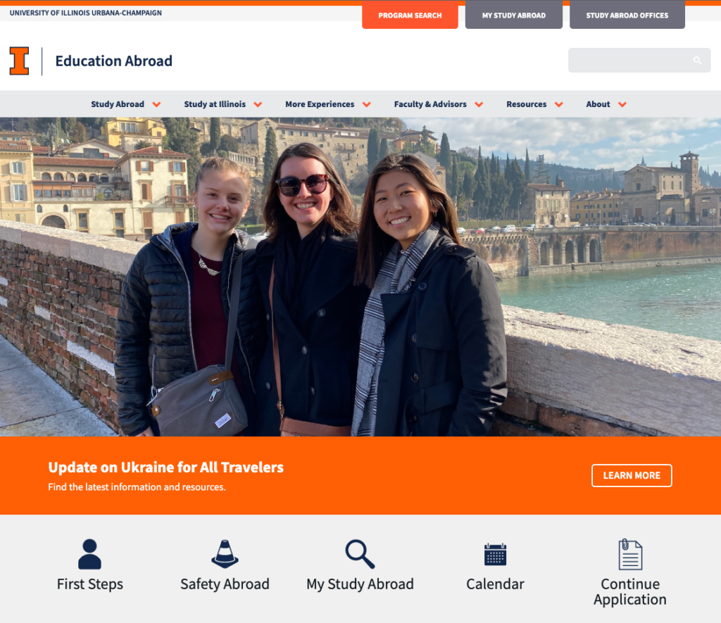 Screenshot of Study Abroad's homepage with navigation and hero.